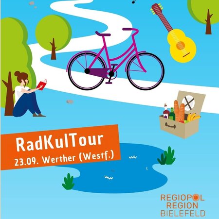 Ein buntes Plakat zum Radfahren ist zu sehen.